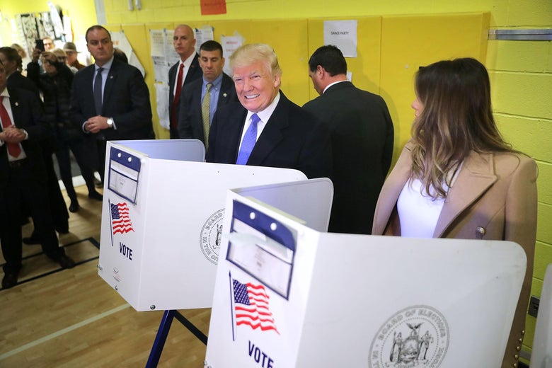 Donald Trump and his wife Melania Trump cast their votes on Election Day at PS 59 November 8, 2016 in New York City.